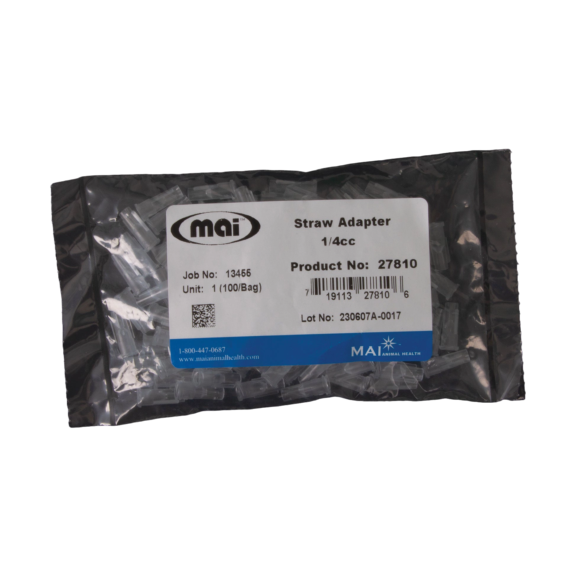Syringe Cannulas,"Bag of clear plastic adapters with product label"