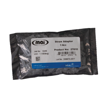 Syringe Cannulas,"Bag of clear plastic adapters with product label"