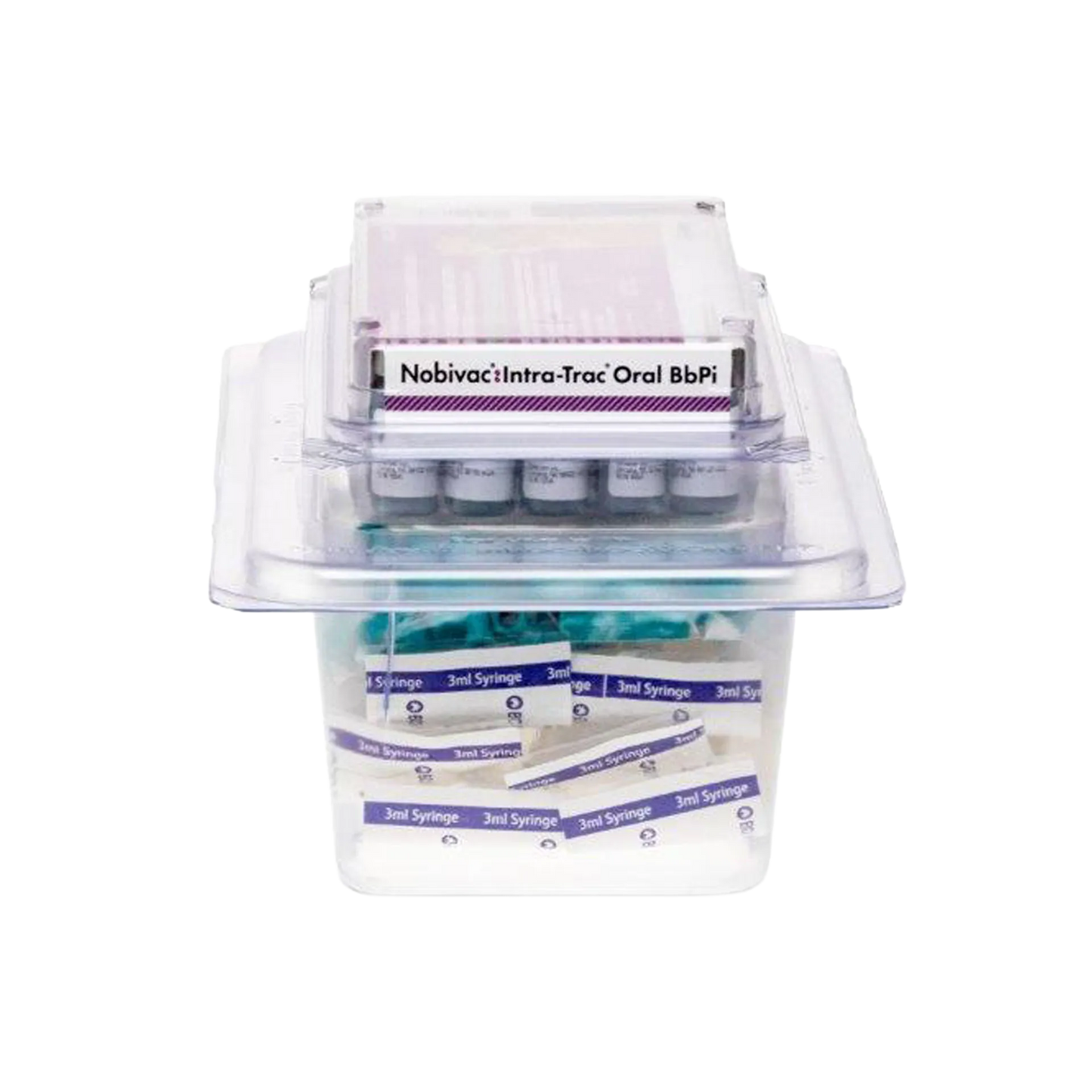 Nobivac® Intra-Trac® Oral BbPi,"Clear plastic tray with vials and 3 ml syringes"