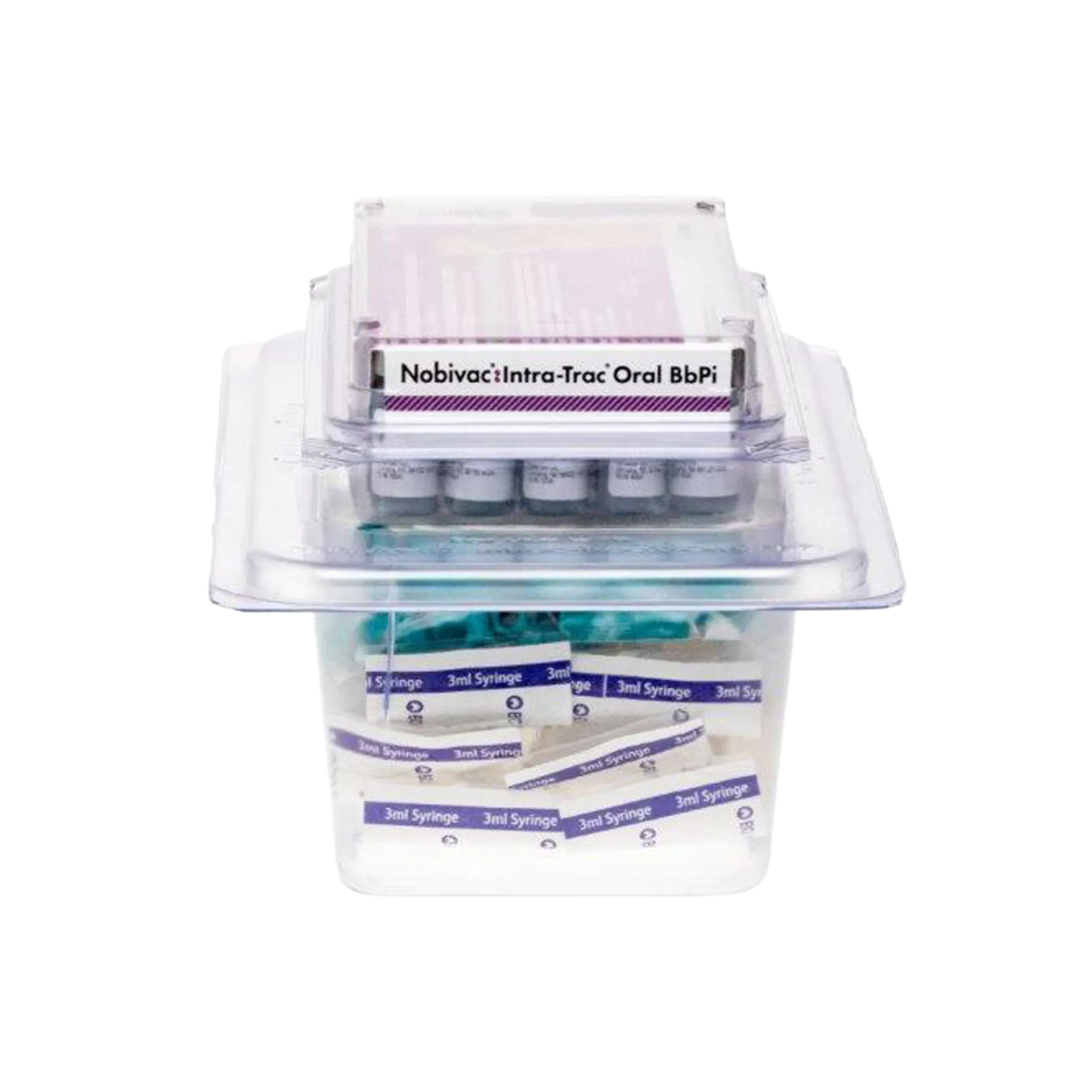 Nobivac® Intra-Trac® Oral BbPi,"Clear plastic tray with vials and 3 ml syringes"
