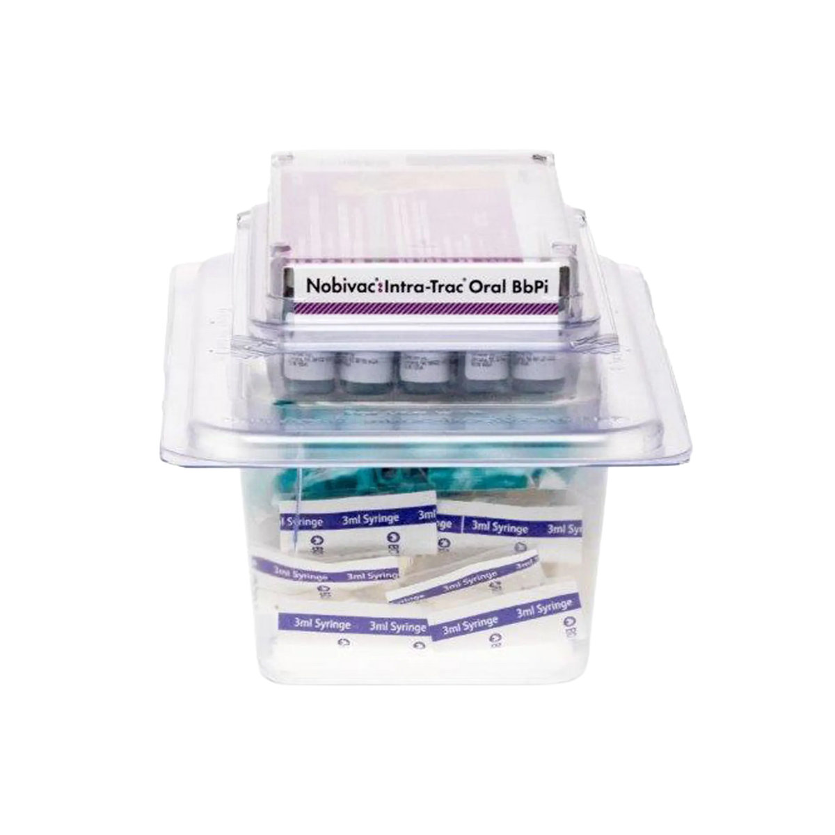 Nobivac® Intra-Trac® Oral BbPi,"Clear plastic tray with vials and 3 ml syringes"