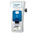 AccuMax Filling Station,"Wall-mounted dispenser with blue front panel and side knob"