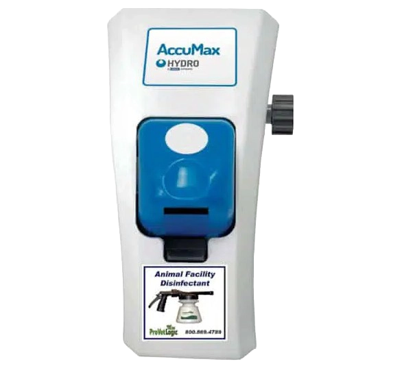 AccuMax Filling Station,"Wall-mounted dispenser with blue front panel and side knob"