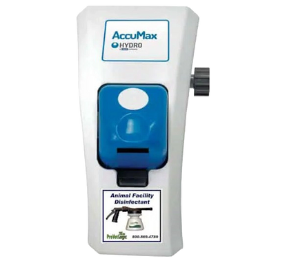 AccuMax Filling Station,"Wall-mounted dispenser with blue front panel and side knob"