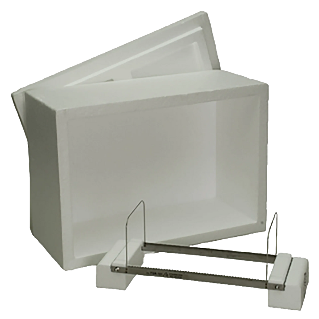 Floating Straw Rack & Cooler Chest,"White cooler chest with open lid and metal rack insert"