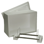 Floating Straw Rack & Cooler Chest,"White cooler chest with open lid and metal rack insert"