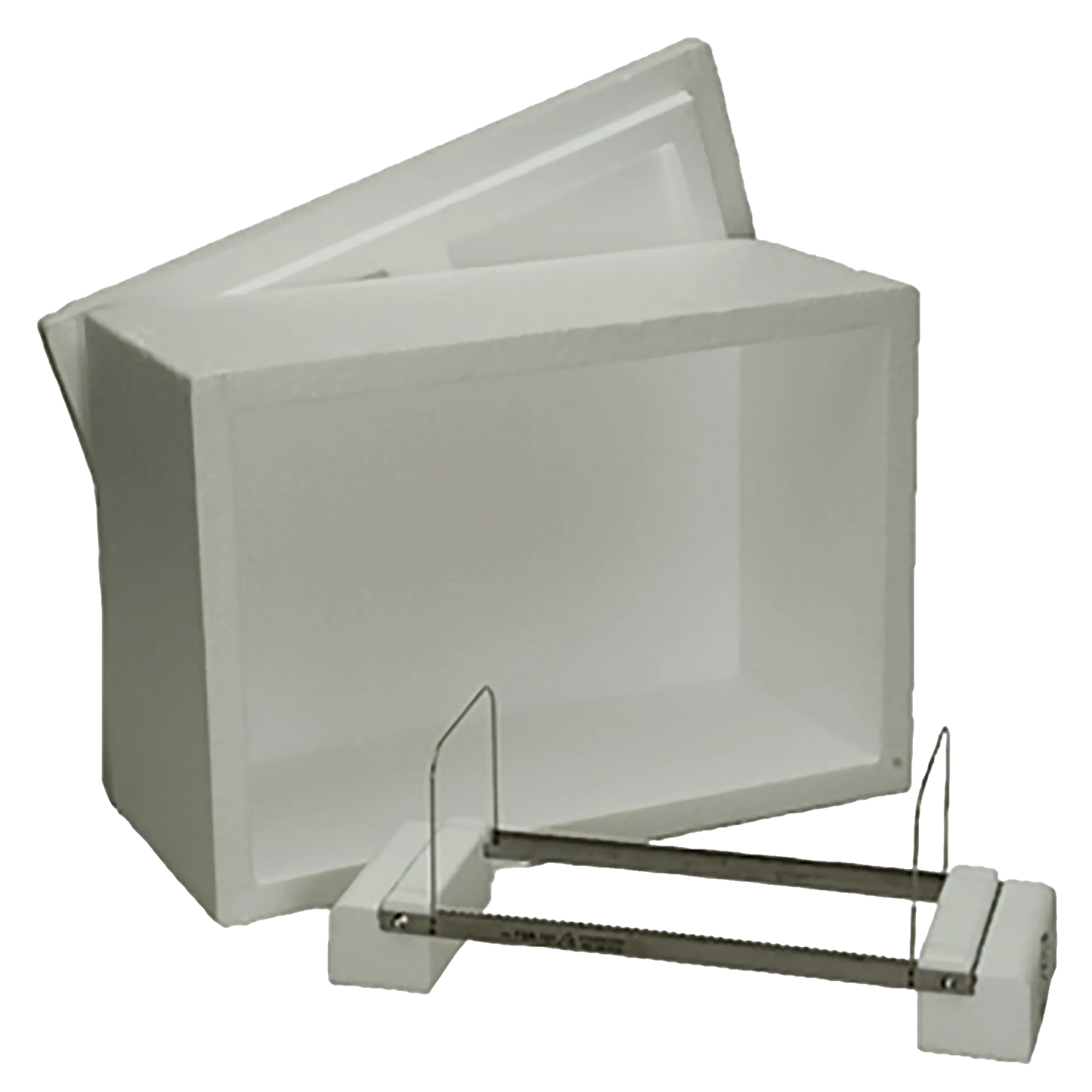 Floating Straw Rack & Cooler Chest,"White cooler chest with open lid and metal rack insert"