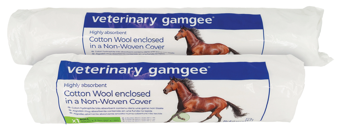 Gamgee® Cotton Leg Padding,"Two wrapped cotton padding rolls with horse graphic"