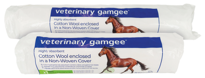 Gamgee® Cotton Leg Padding,"Two wrapped cotton padding rolls with horse graphic"