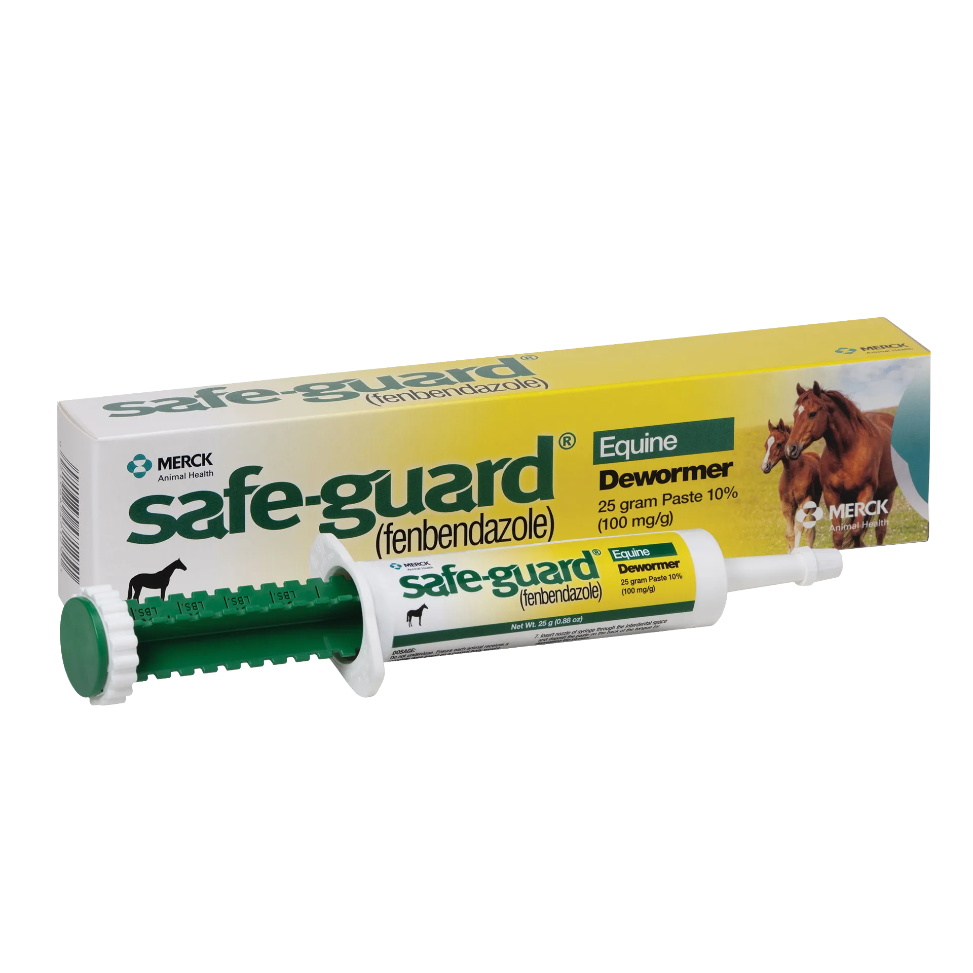 Safe-Guard® Equine Dewormer,"Paste syringe with green plunger and product box"