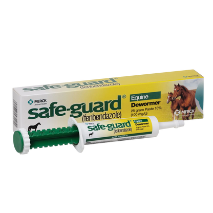 Safe-Guard® Equine Dewormer,"Paste syringe with green plunger and product box"