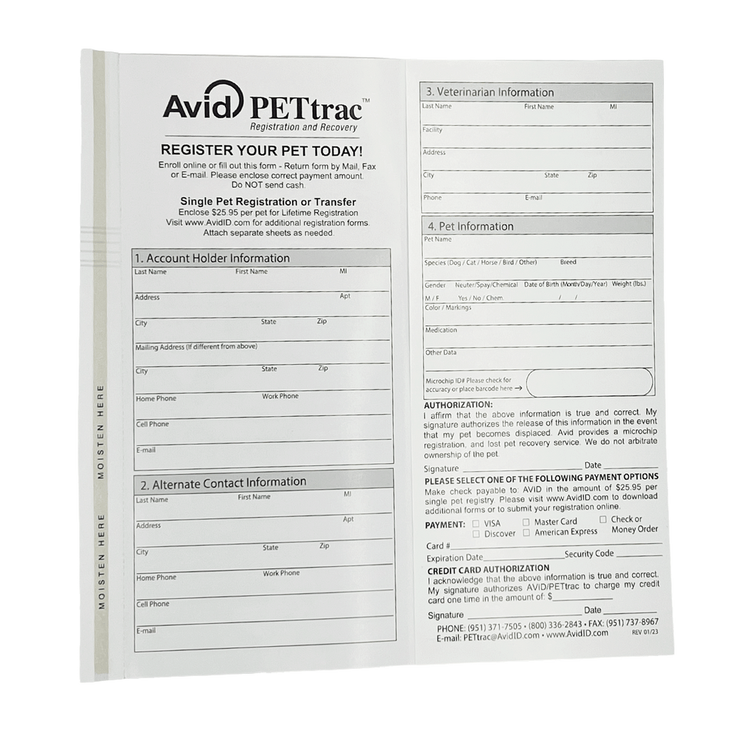 Avid Microchip Registration Forms
