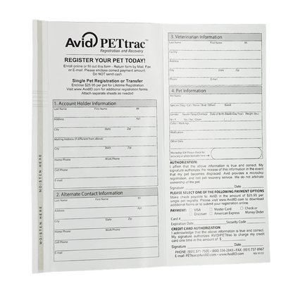 Avid Microchip Registration Forms