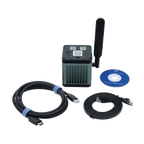 MegaVID WiFi 12MP Camera,"Compact camera with antenna, USB cables, and software disc"