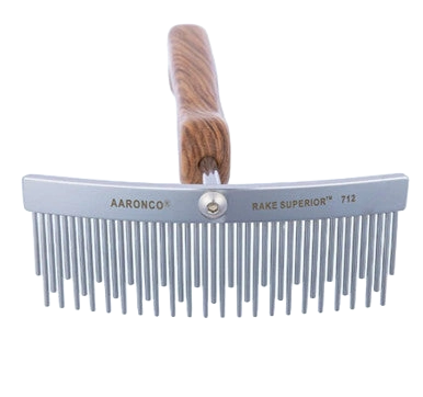 Aaronco Rake Superior Staggerd Shedder,"Metal shedding rake with wooden handle"