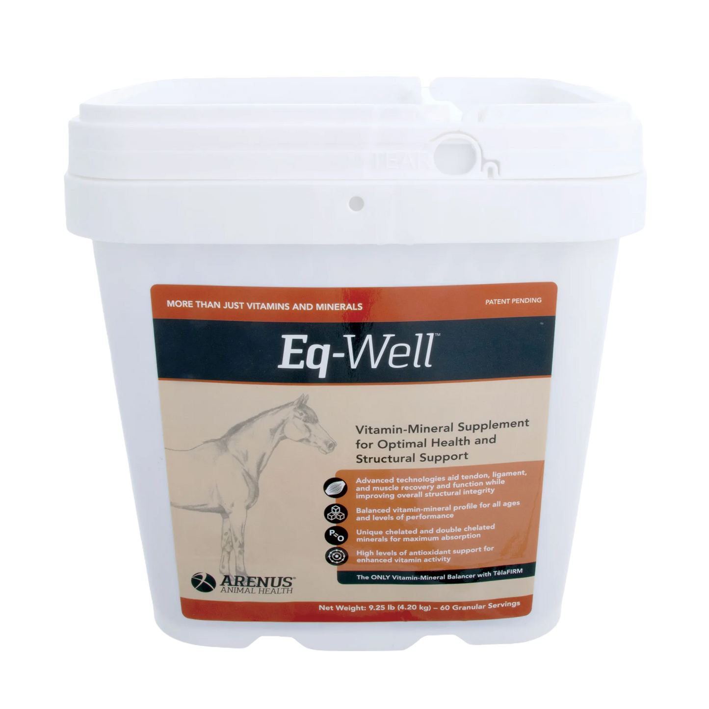 Eq-Well™,"White plastic tub with snap lid and front label"