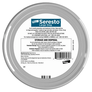 Seresto® Flea & Tick Collars for Cats & Dogs,"Round gray collar tin with front label"