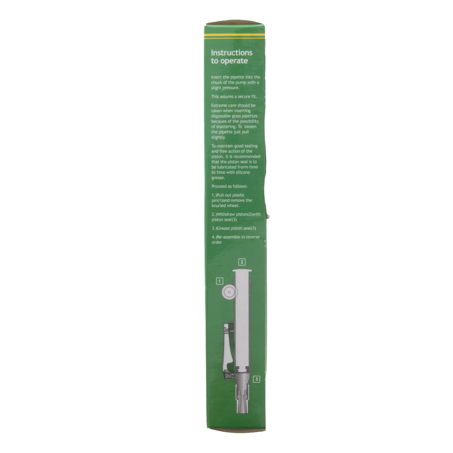 Pipette Pump,"Green box side panel with operating instructions and pump diagram"