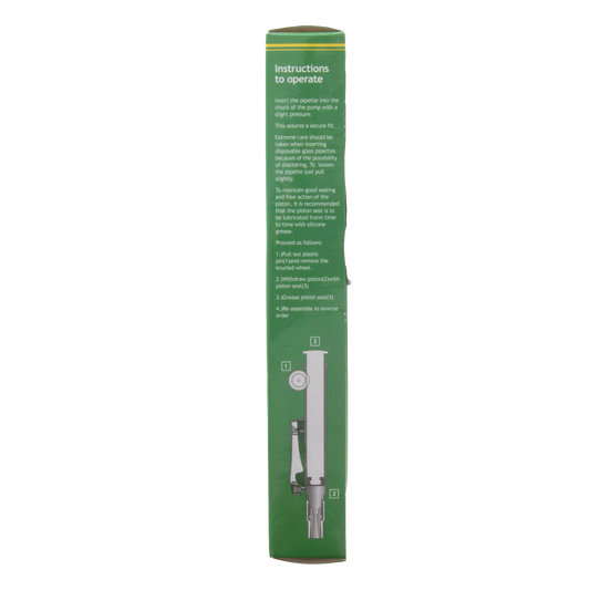 Pipette Pump,"Green box side panel with operating instructions and pump diagram"