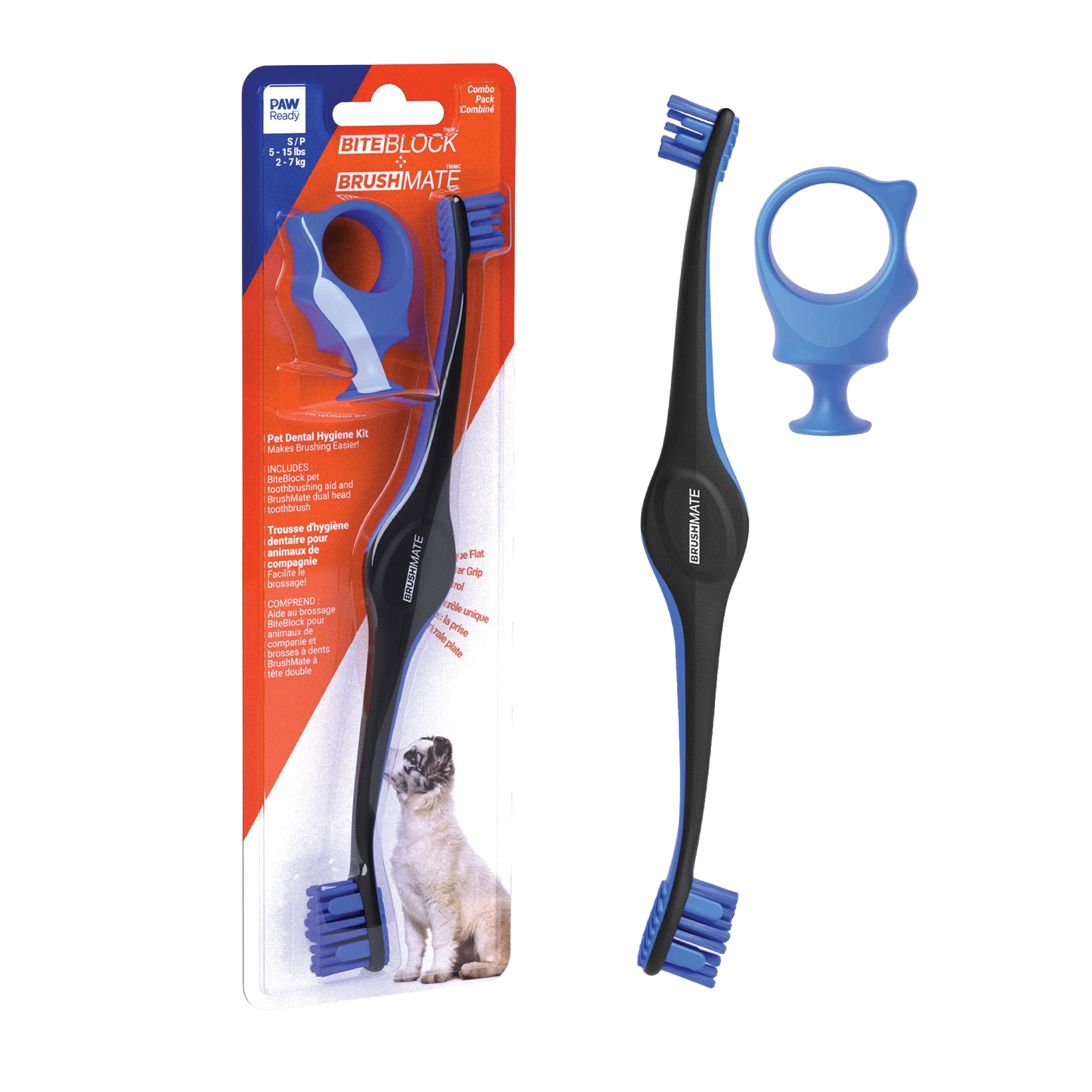 BrushMate Premium Toothbrush with Biteblock,"Packaged toothbrush with blue bite block and separate brush view"