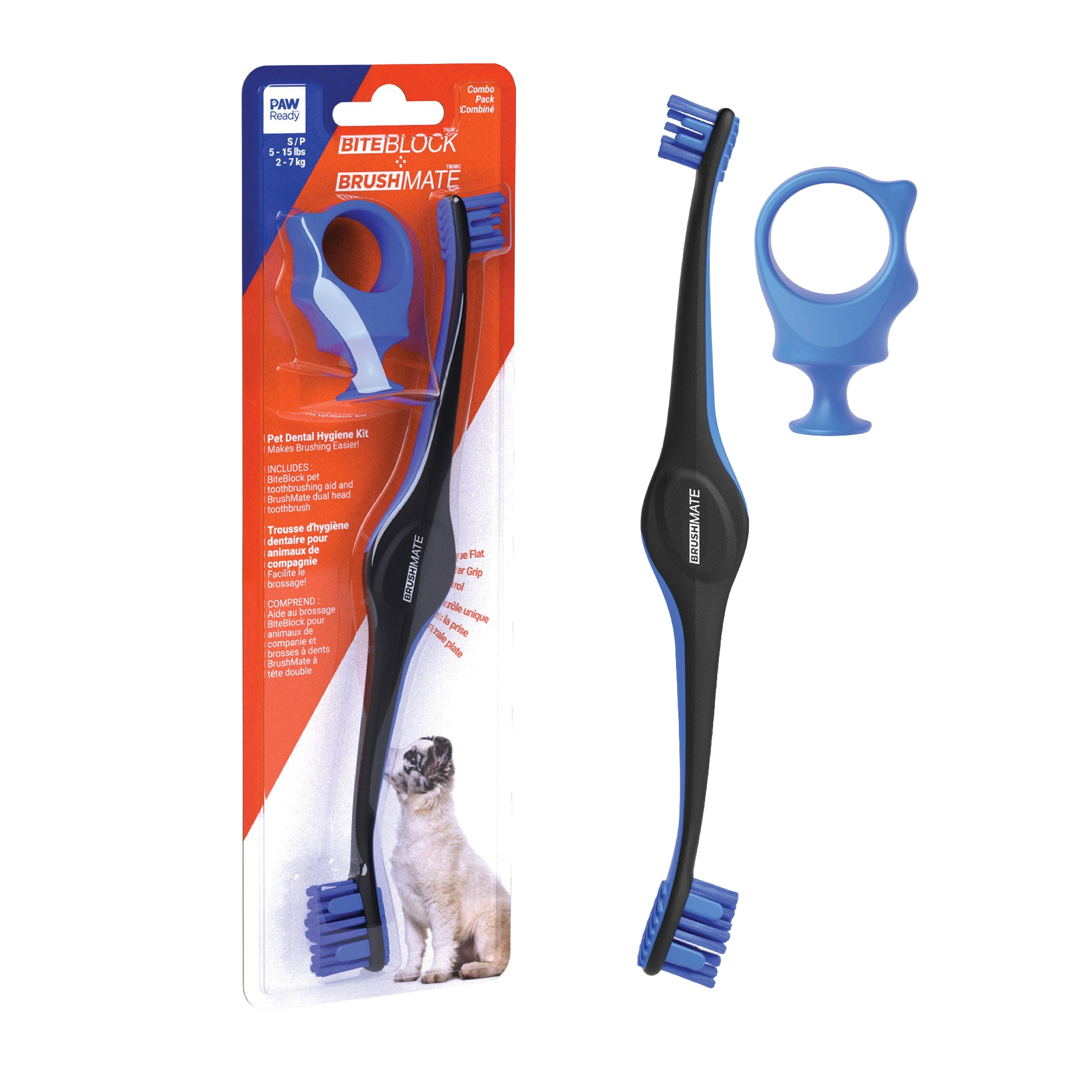 BrushMate Premium Toothbrush with Biteblock,"Packaged toothbrush with blue bite block and separate brush view"