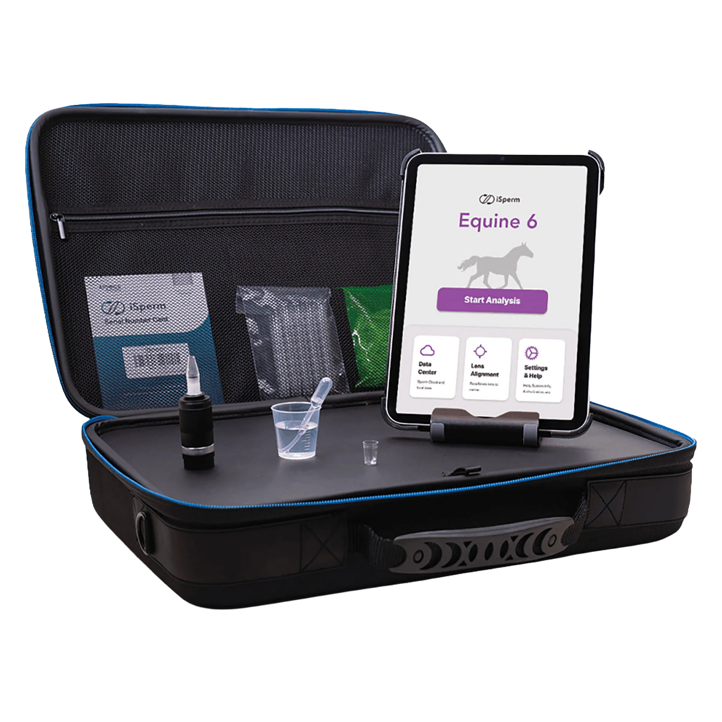 iSperm Semen Analyzer,"Open carrying case with tablet, vial, cup, and pipette"