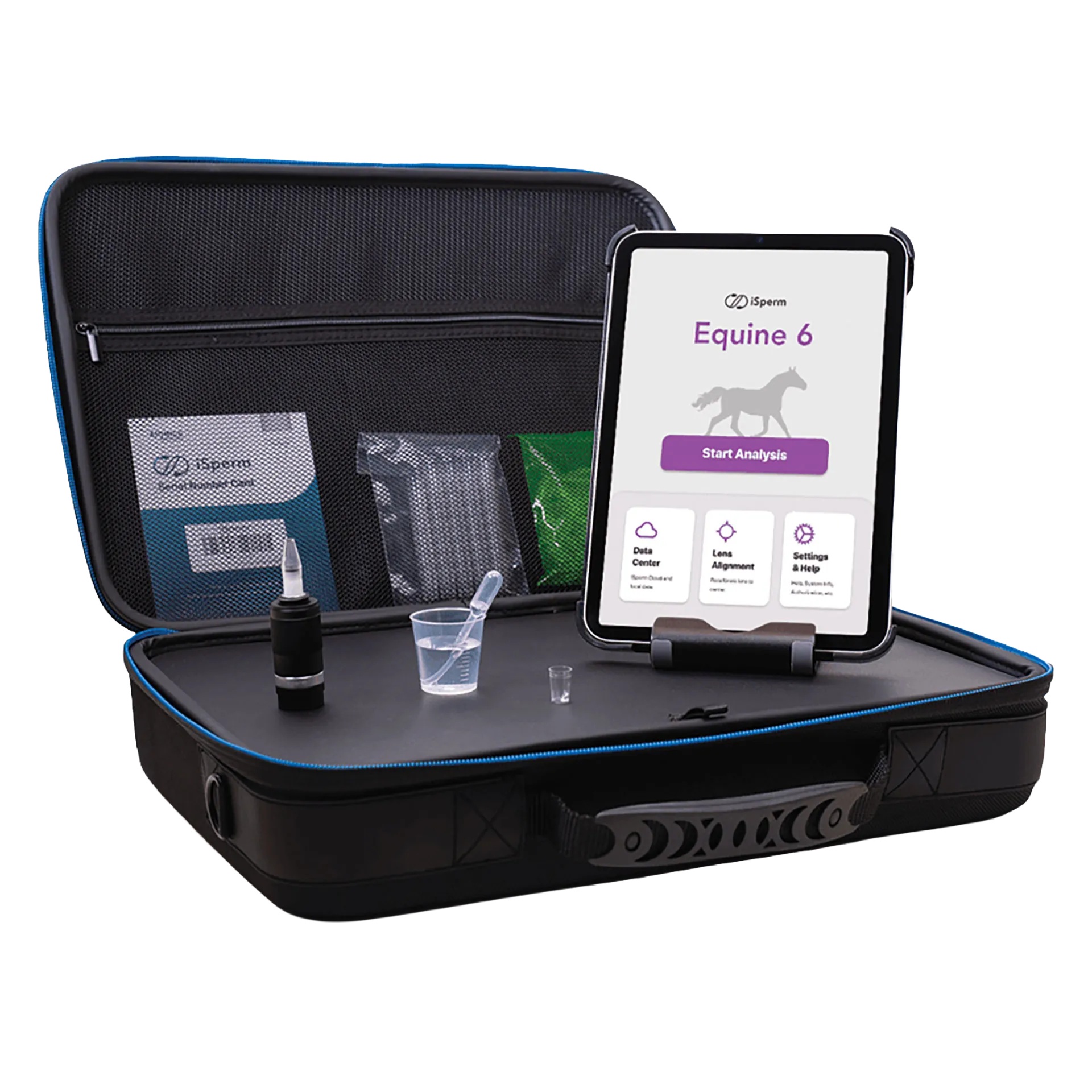 iSperm Semen Analyzer,"Open carrying case with tablet, vial, cup, and pipette"