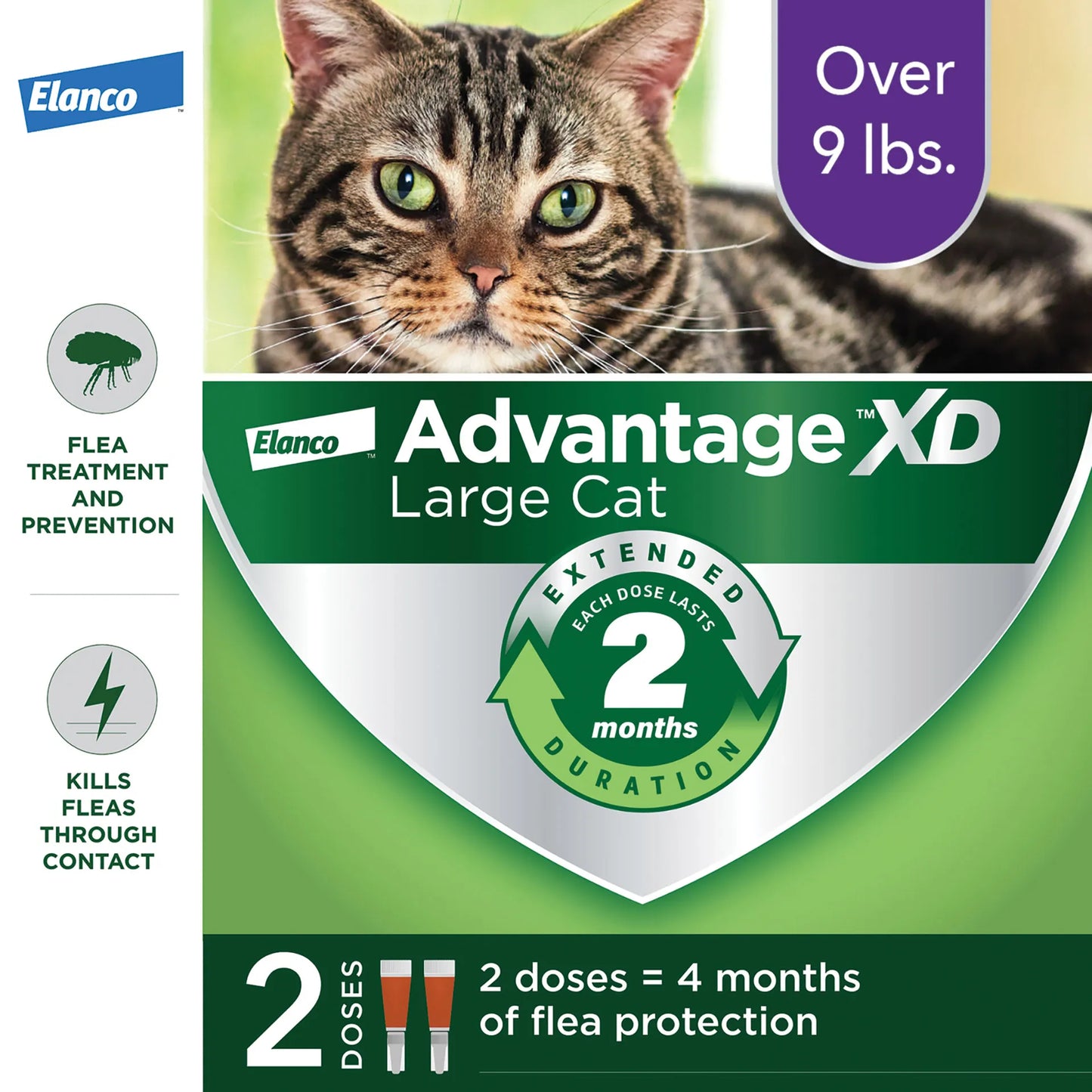 Advantage™ XD,"Front of box with tabby cat and two-dose pack"