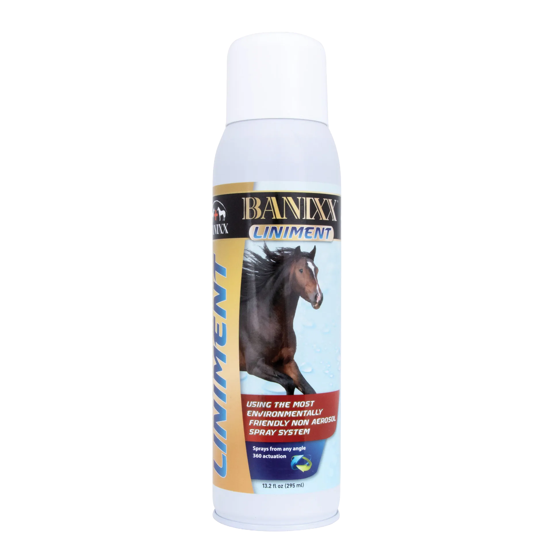 Banixx® Premium Liniment,"White spray bottle with horse image on label"