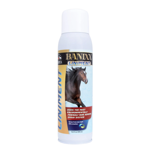 Banixx® Premium Liniment,"White spray bottle with horse image on label"