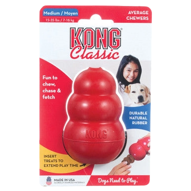 Kong® Classic,"Red dog toy in retail blister packaging"