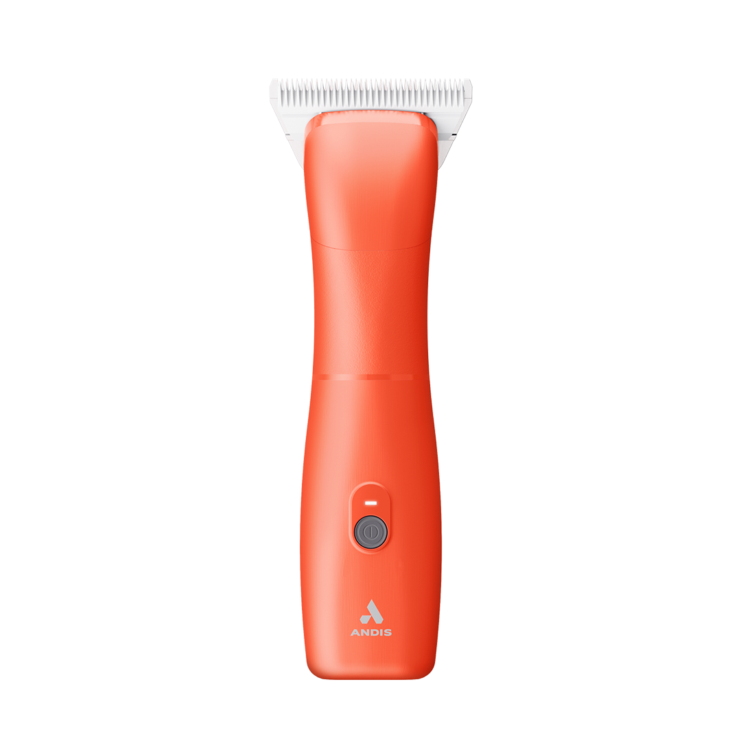 Emerge Clipper Orange with Wide 30 Blade by Andis,"Orange clipper with wide silver blade, front view"