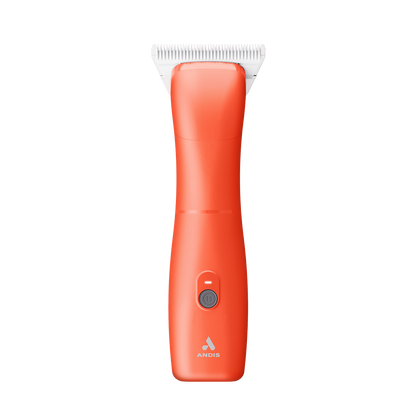 Emerge Clipper Orange with Wide 30 Blade by Andis,"Orange clipper with wide silver blade, front view"
