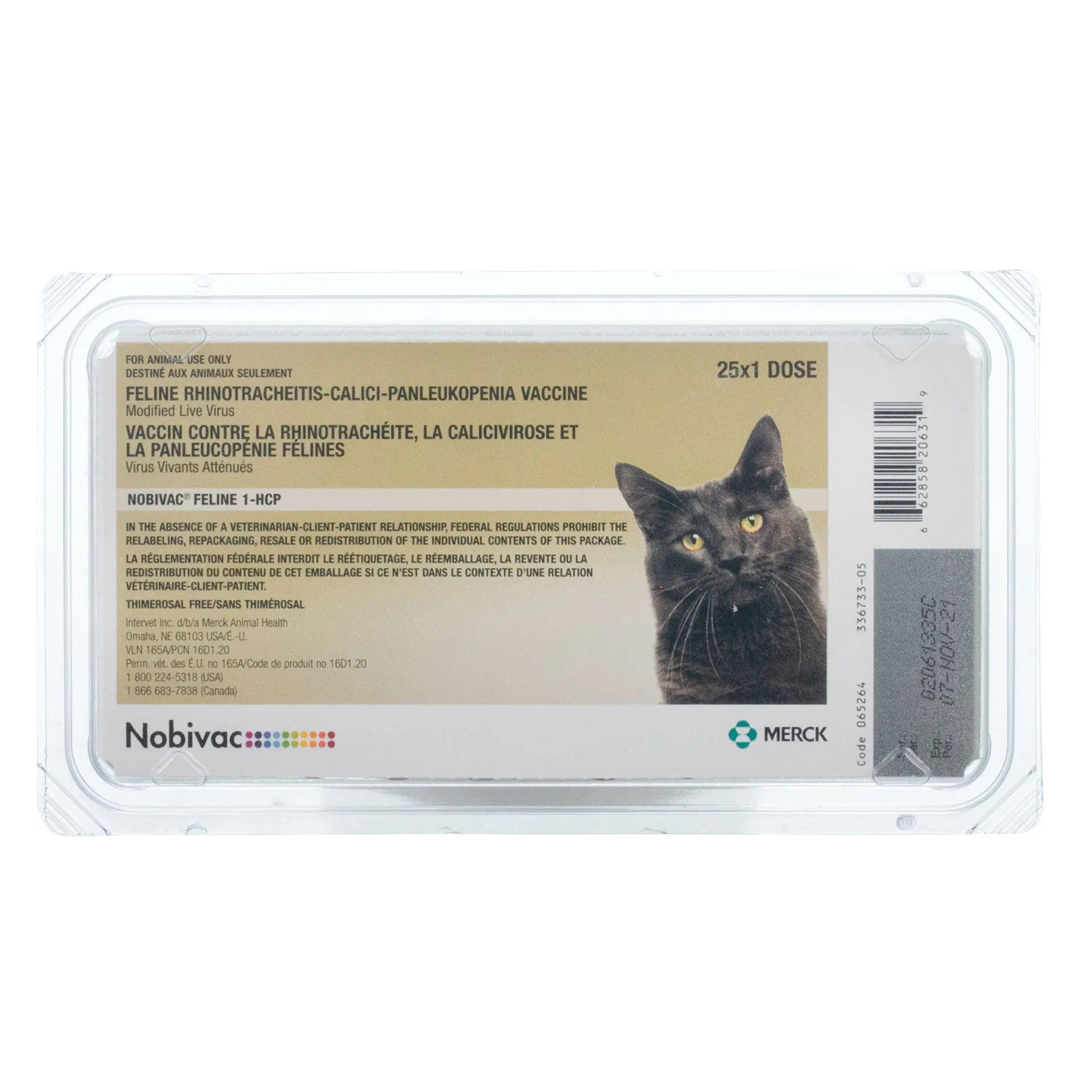 Nobivac® Feline 1-HCP,"Plastic vaccine tray package with black cat image"