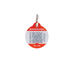 BuddyID® BuddyBadge® Collar Tag with Registration,"Round orange collar tag with QR code and metal ring"