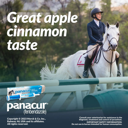 Panacur® Equine Paste Horse Dewormer,"Paste syringe and box with rider on horse"