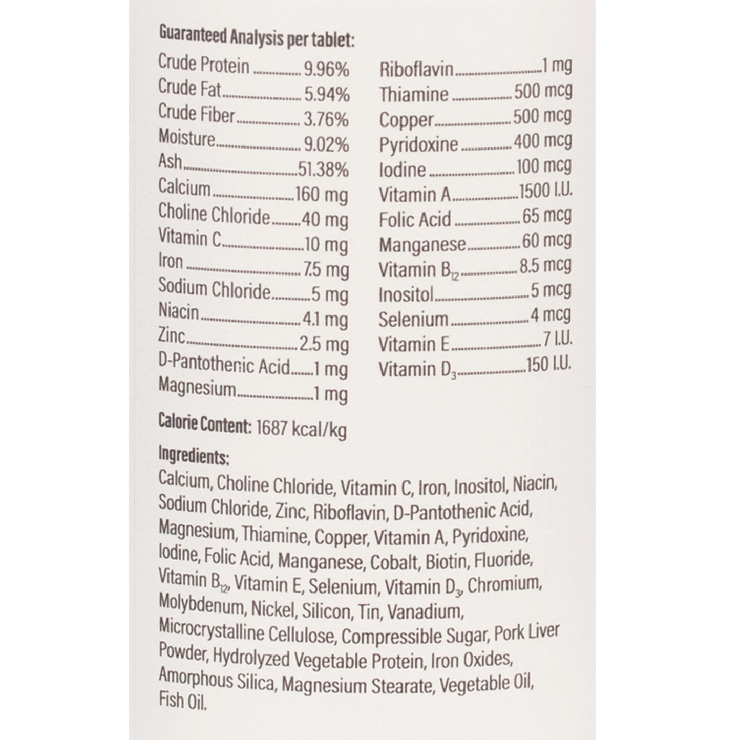 Doc Roy's® Daily Care Canine,"Back label view of package with ingredients panel"