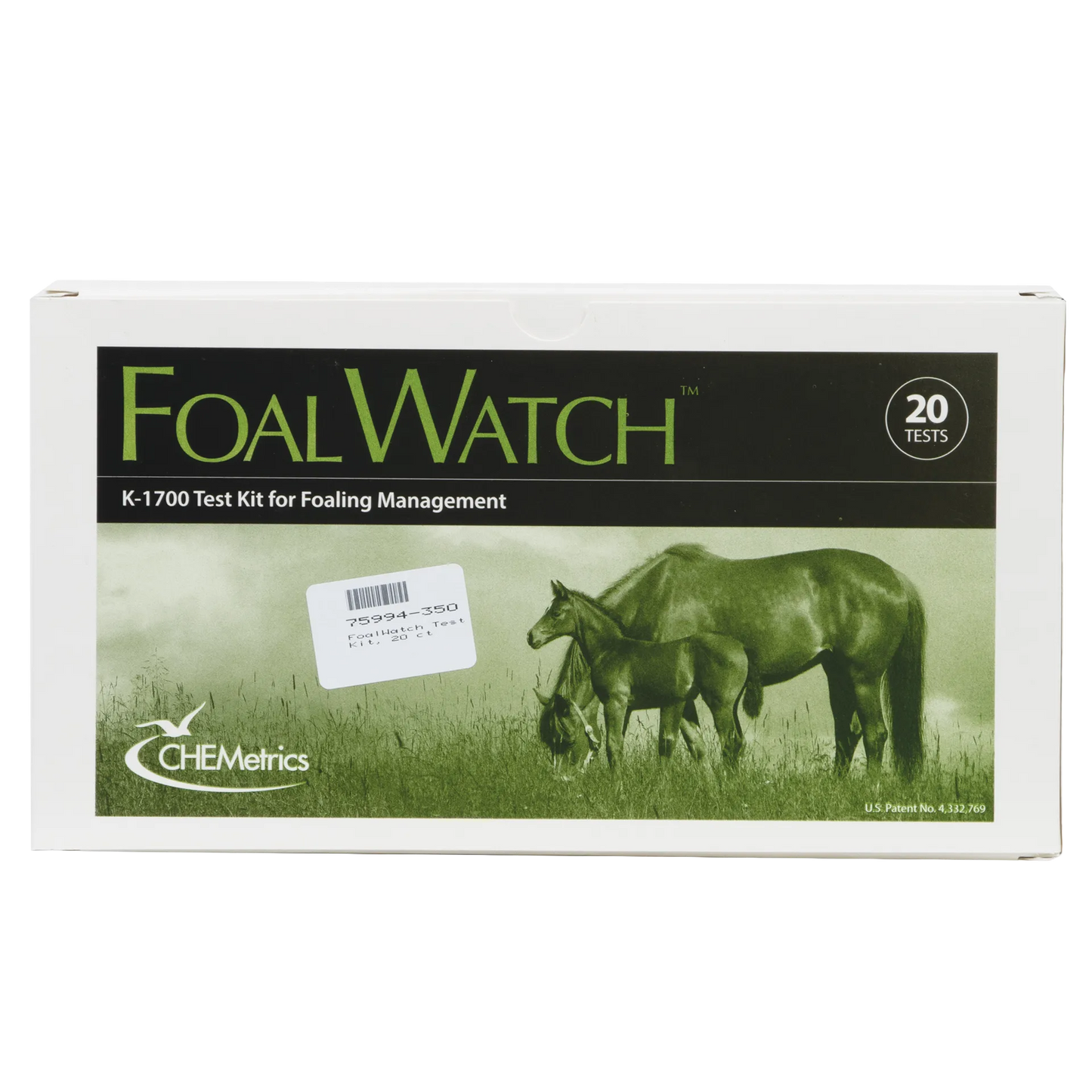 FoalWatch Test Kit,"White test kit box with mare and foal illustration"
