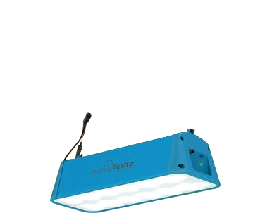 "Equilume Stable Light V3, Nature's Light Indoors","Blue rectangular hanging light fixture"