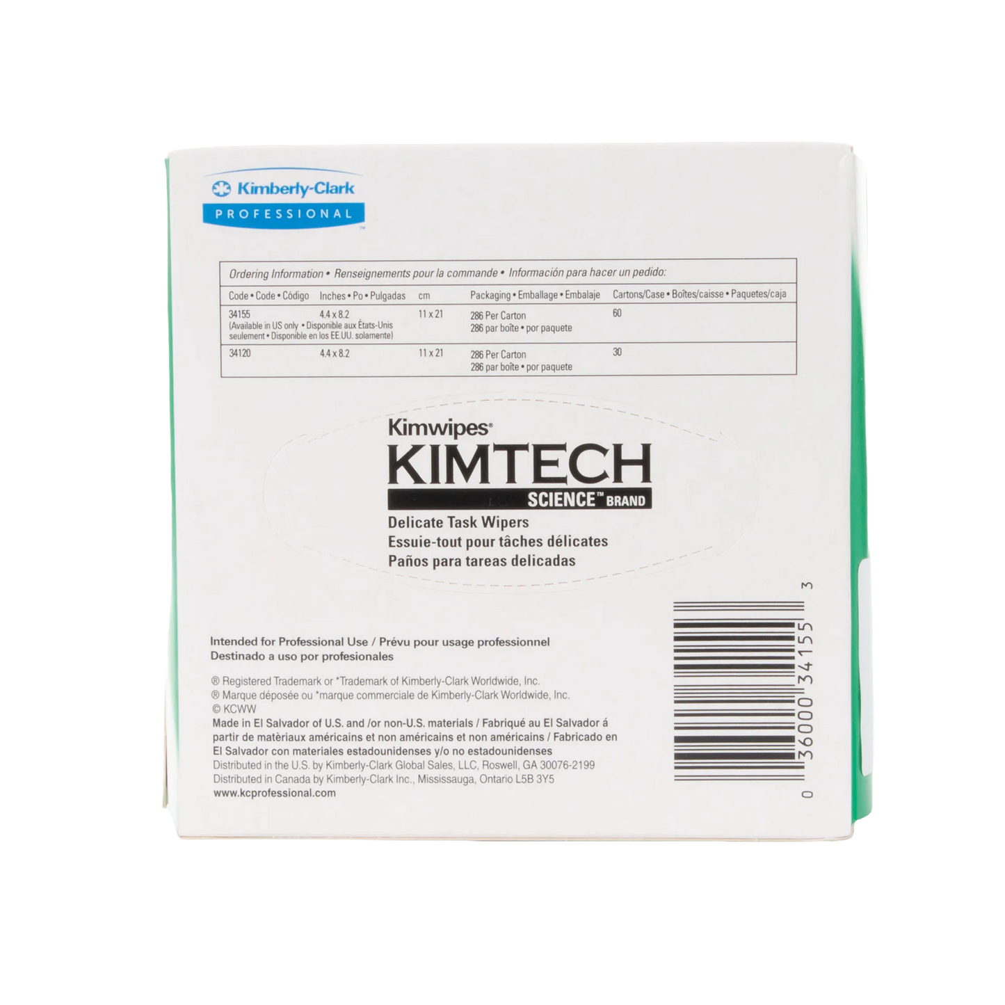 Kim Wipes,"White tissue box back panel with barcode"