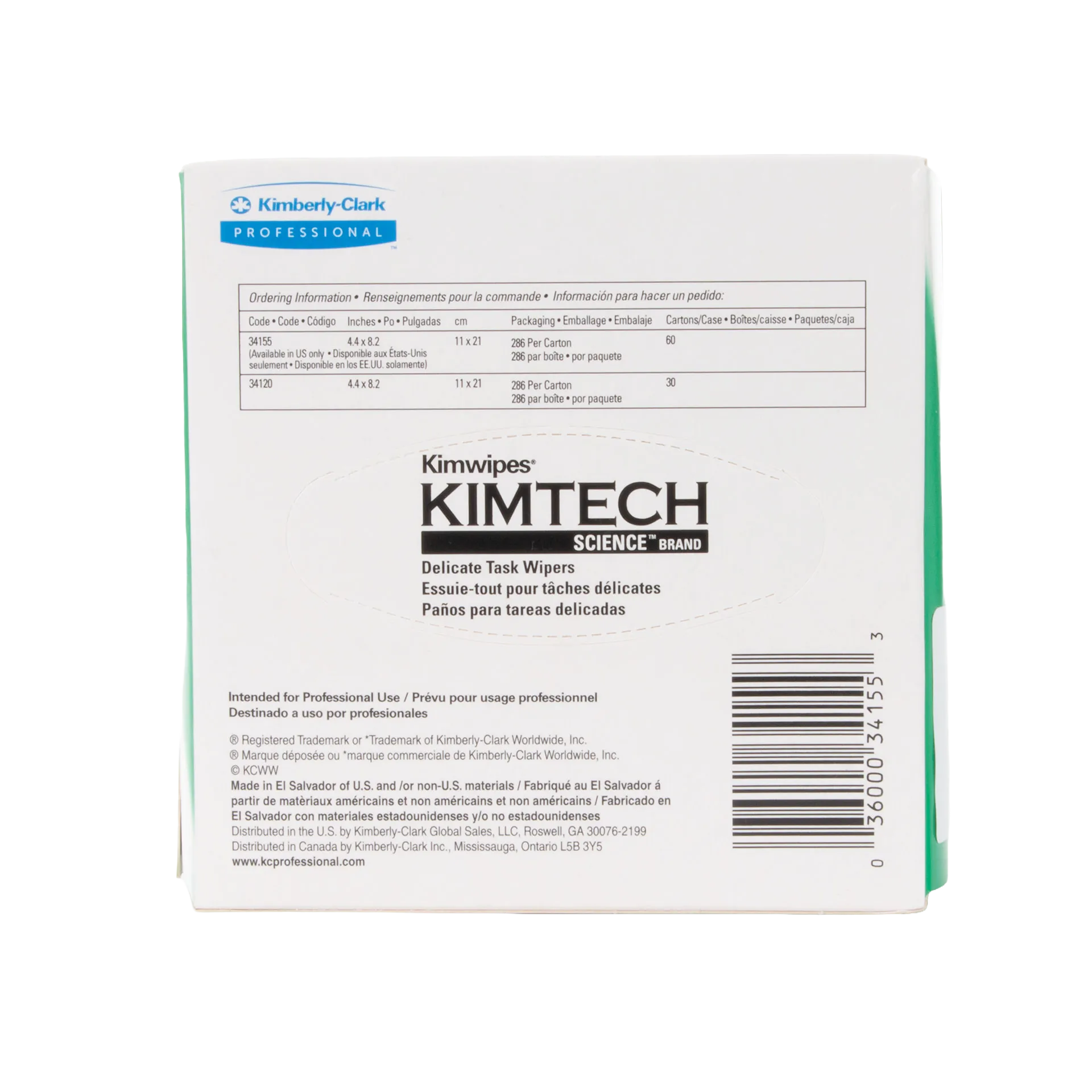 Kim Wipes,"White tissue box back panel with barcode"