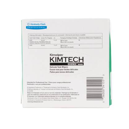 Kim Wipes,"White tissue box back panel with barcode"