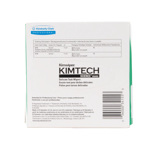 Kim Wipes,"White tissue box back panel with barcode"