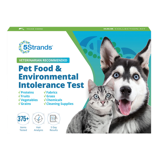 5Strands® Pet Intolerance Test,"Front of test kit box with dog and cat images"