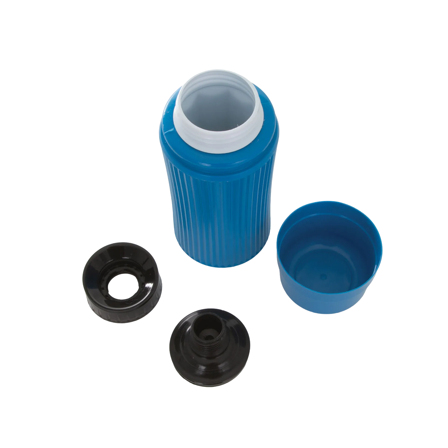AV Blue Collection Bottle,"Blue bottle with cap and black insert components"