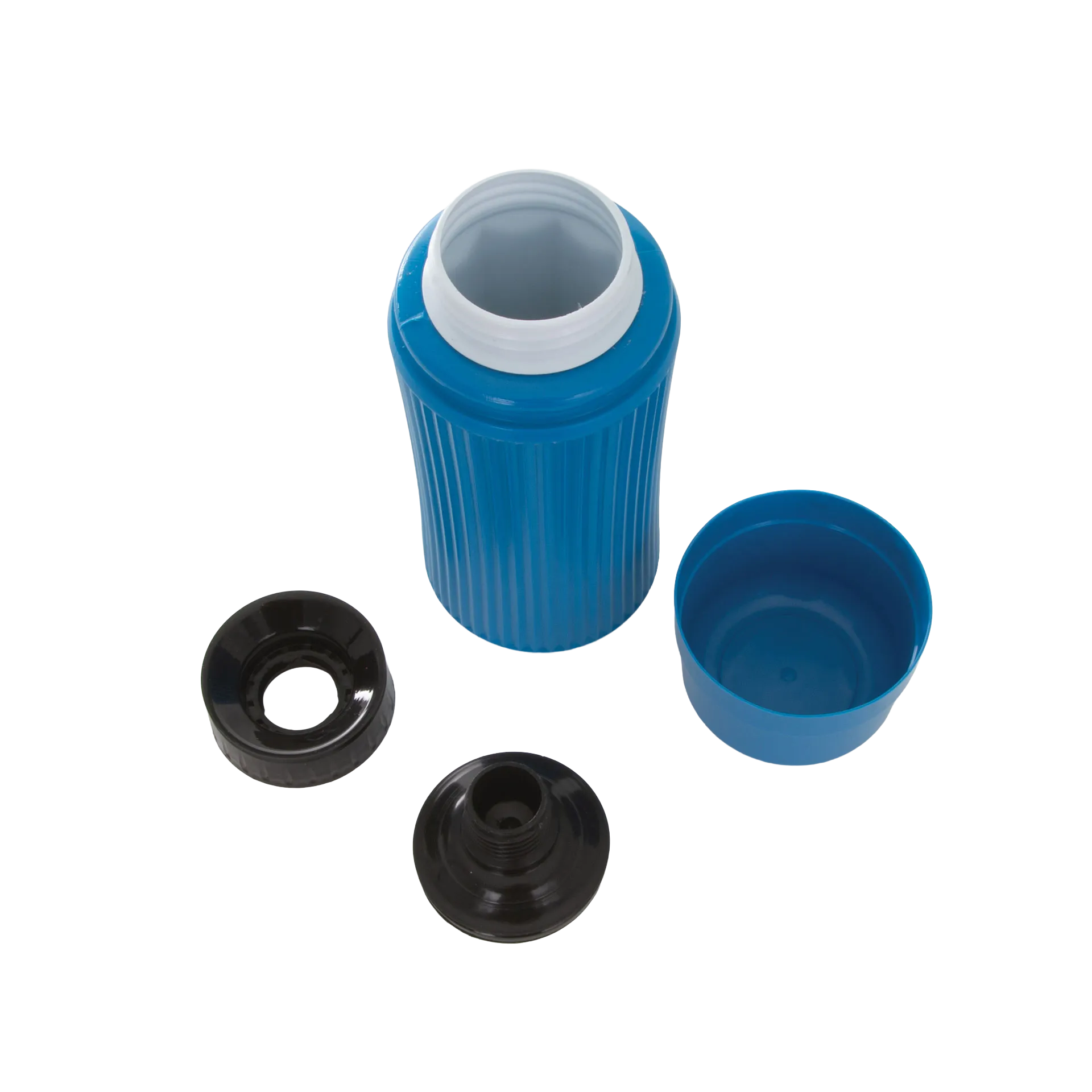 AV Blue Collection Bottle,"Blue bottle with cap and black insert components"