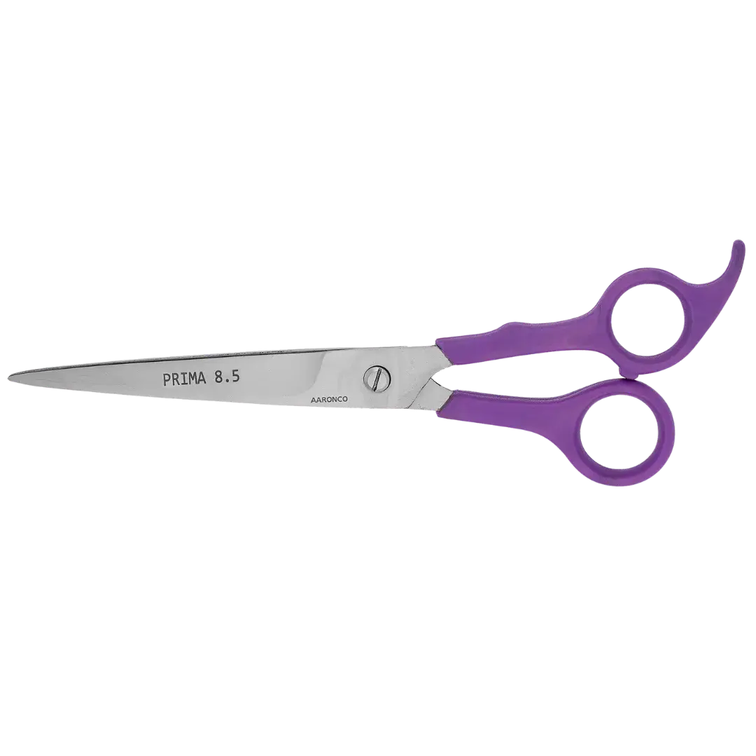 "Aaronco Prima 8.5"" Straight Scissor","Straight grooming scissors with purple finger rings"