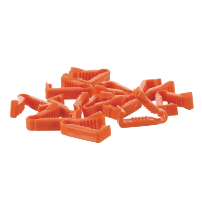 Breeder's Edge® Clean Cut™ Umbilical Clamps,"Scattered group of orange plastic umbilical clamps"
