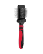 Mini Dematting Extra Firm Slicker Brush,"Black slicker brush with red grip handle"