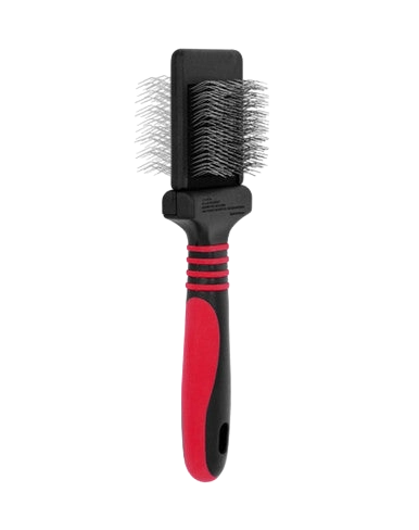 Mini Dematting Extra Firm Slicker Brush,"Black slicker brush with red grip handle"